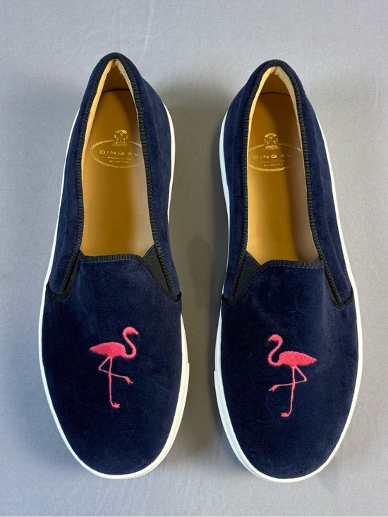 Bing Xu Shoes - Bing Xu Brand New Navy Velvet Slip-On Sneakers with Flamingo Embroidery Size 39